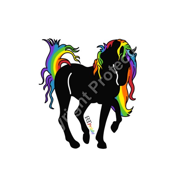 Horse standing, rainbow hair Thumbnail