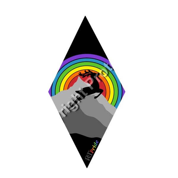 Rainbow sunset, deer jumping over mountains Thumbnail