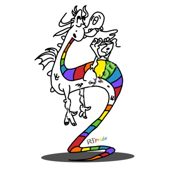 Rainbow dragon drinking coffee Thumbnail