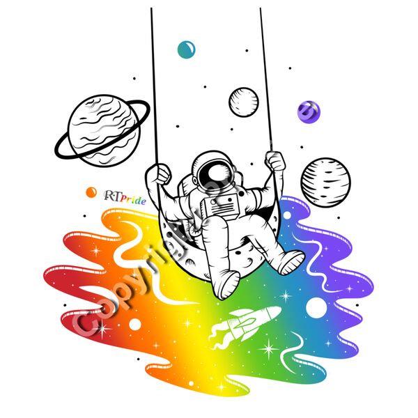 Rainbow space, astronaut swinging Thumbnail