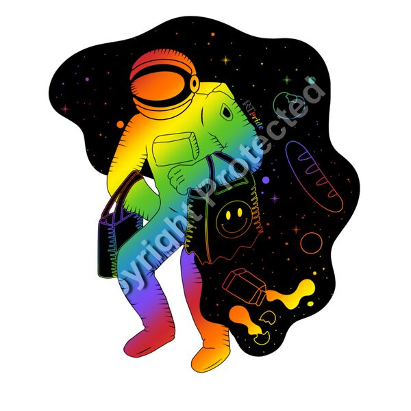 Rainbow space, astronaut ripped bag Thumbnail