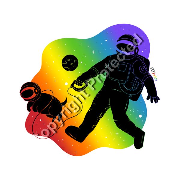 Rainbow space, astronaut walking dog Thumbnail